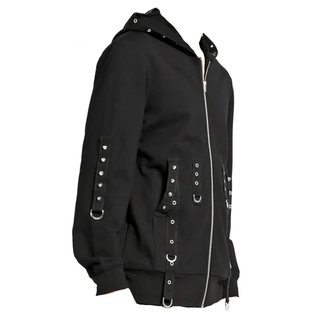 New Gothic Military Band Black Punk Rock Jacket for Men Vintage Hooded Jacket - Picture 8 of 9